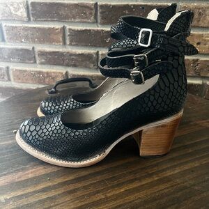 Freebird Randi Black Snakeskin Heels